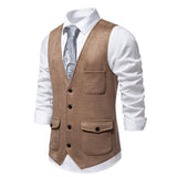 Men's Solid Color Multi-Pocket Suede Retro Vest 36145189X