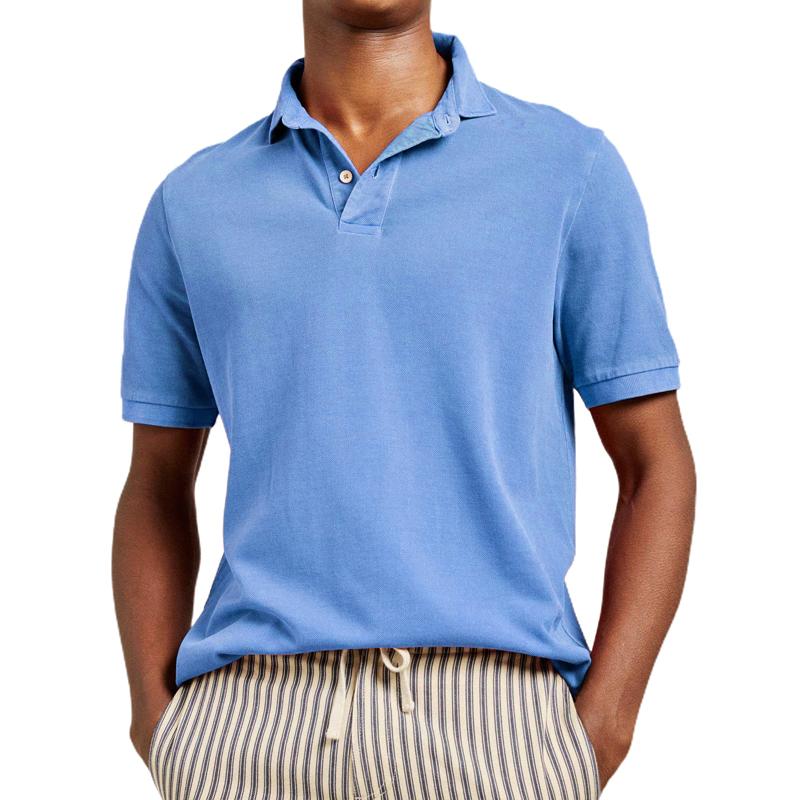 Men's Casual Solid Color Lapel Short Sleeve POLO Shirt 43291384X