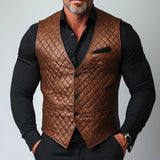 Men's Retro Casual Leather Diamond Button Collarless Vest 63055153TO