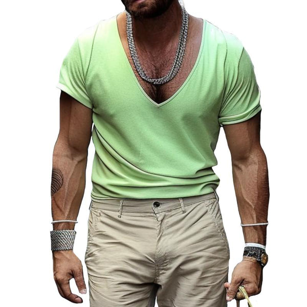 Men's Casual Solid Color Slim Fit V-neck Short-sleeved T-shirt 77481264TO