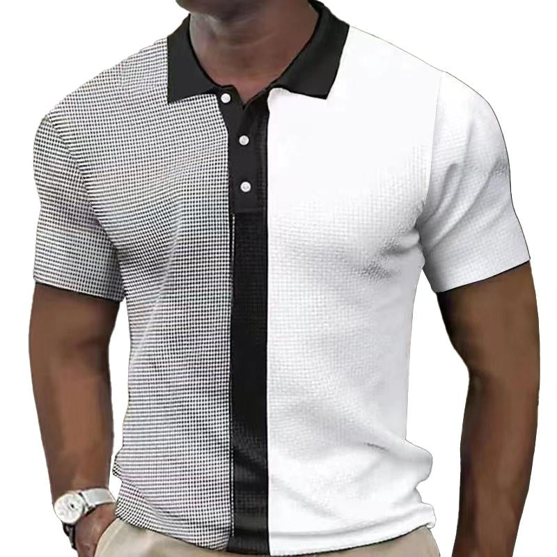 Men's Casual Color Block Lapel Short Sleeve Polo Shirt 48321983M