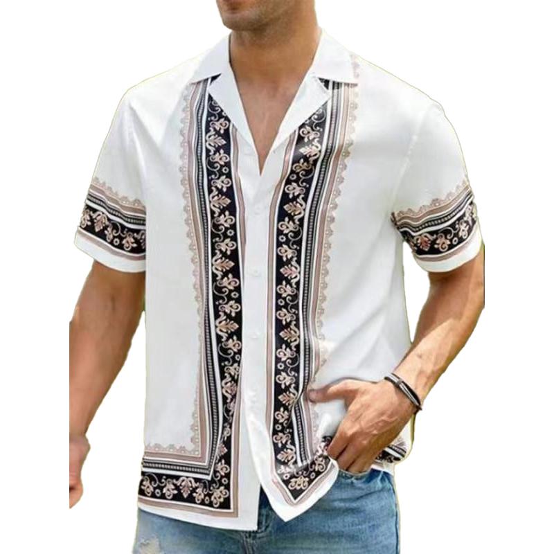 Men's Hawaiian Resort Striped Print Short Sleeve Shirt 58942179X