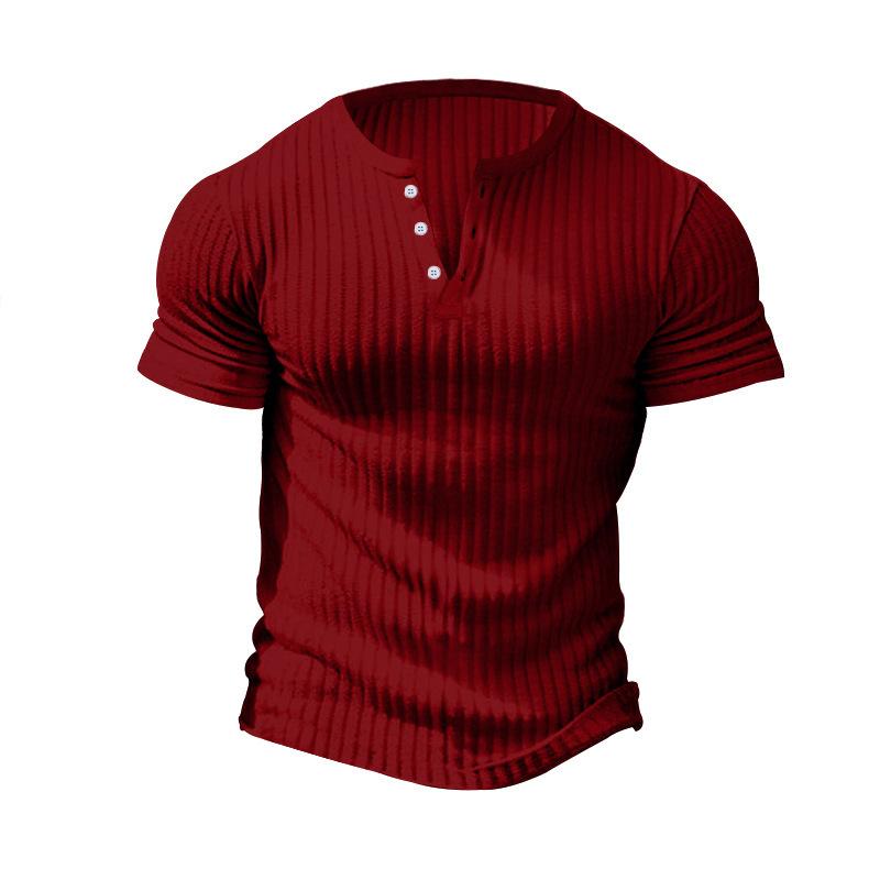 T-shirt Henley à manches courtes en tricot extensible décontracté pour hommes 00095453X