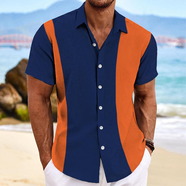 Men's Retro Casual Colorblock Simple Short Sleeve Shirt 28091002TO