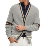 Men's Casual V-Neck Contrasting Single-Breasted Knitted Cardigan 61004985M