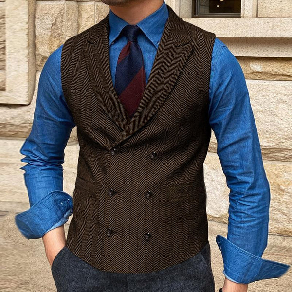 Men's Vintage Solid Color Double Breasted Lapel Suit Vest 75047508Y