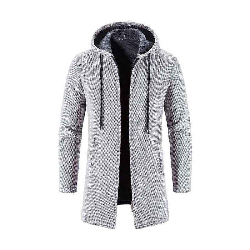 Men's Classic Mid-Length Plush Hooded Knitted Cardigan 29454294K