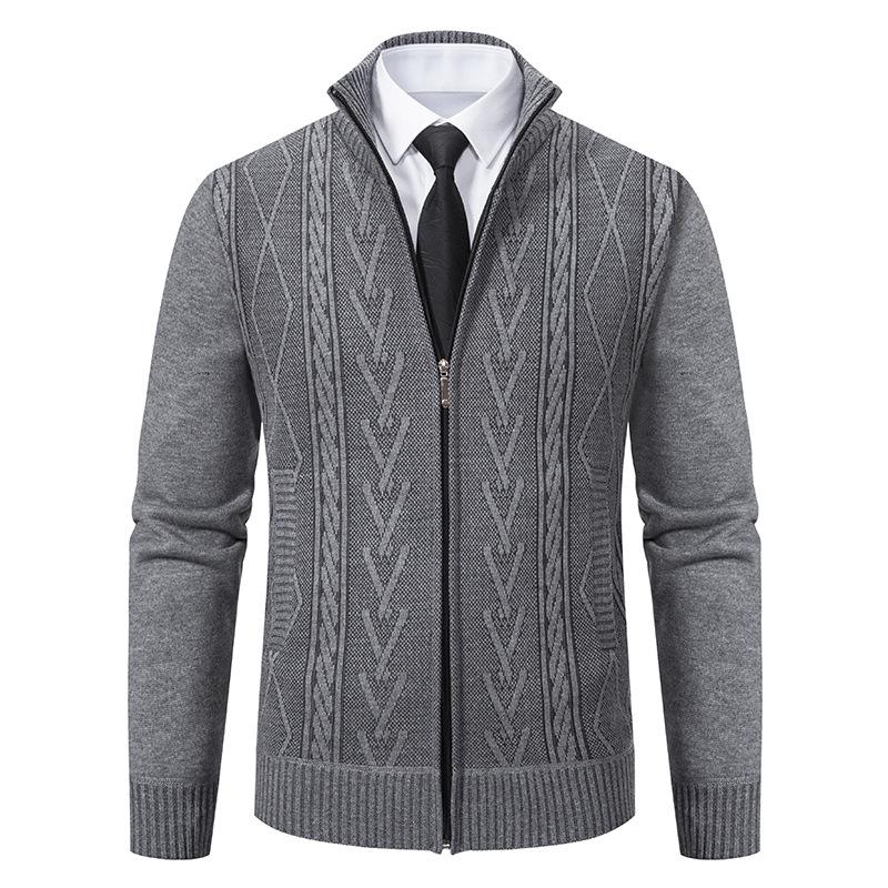 Men's Stand Collar Jacquard Thickened Casual Knitted Jacket 58330673X