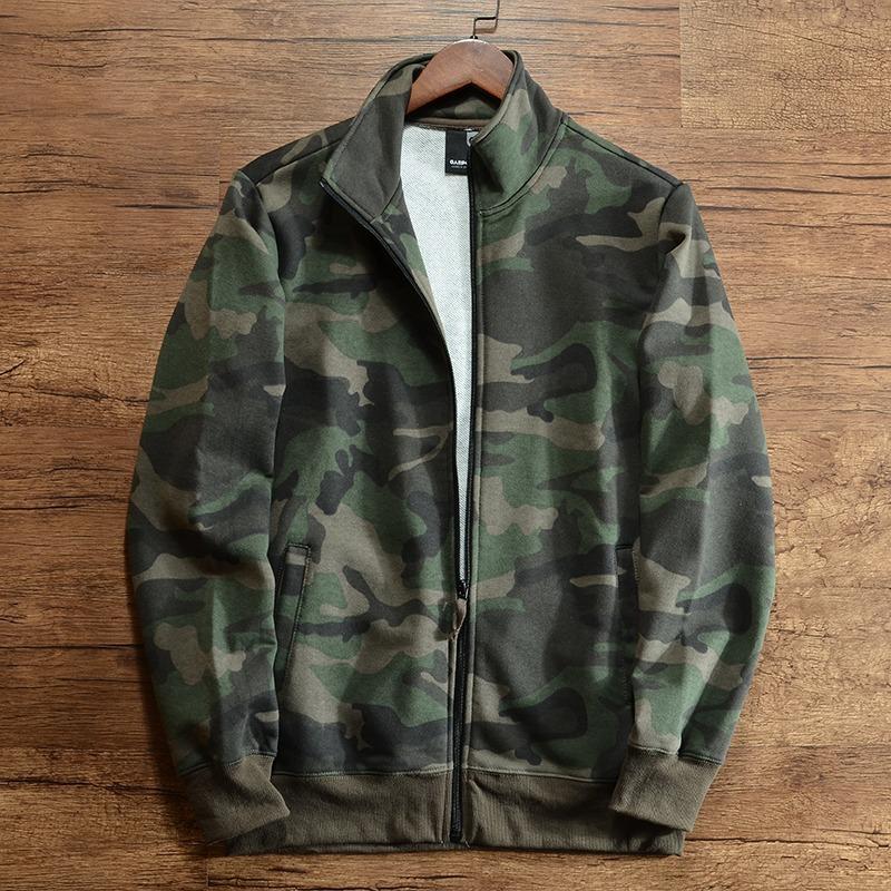 Men's Vintage Camouflage Stand Collar Zip-Up Jacket 45465127X