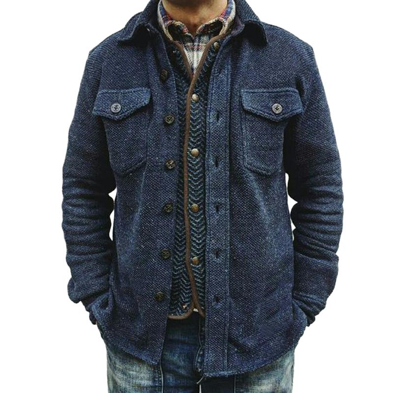 【24-hour shipping】Men's Retro Solid Color Wool Double Breast Pocket Jacket 02219778Y