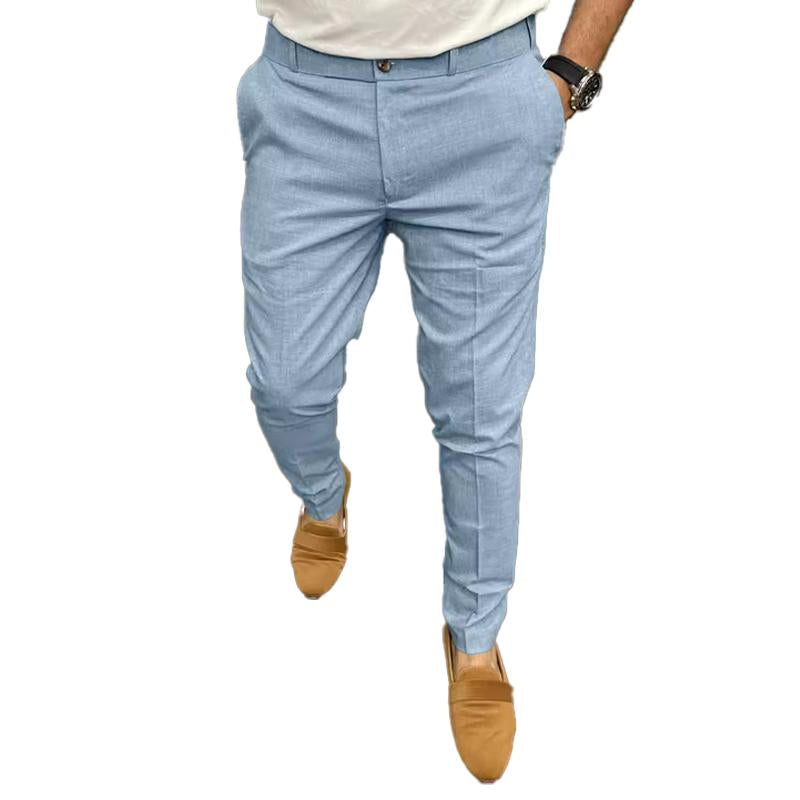 Pantalones rectos ajustados casuales de color sólido para hombre 60068755Y