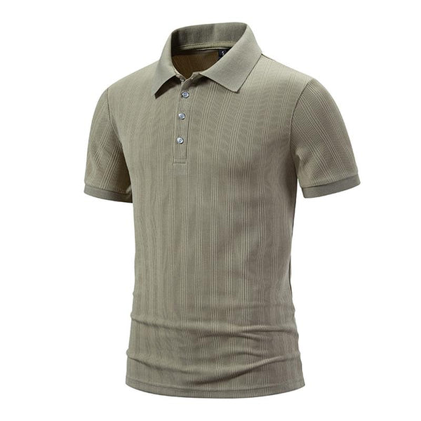 Men's Casual Solid Color Striped Lapel Short Sleeve Polo Shirt 11312688M