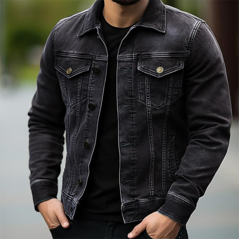 Veste en jean à boutonnage simple et revers coupe vintage pour homme 65692690M