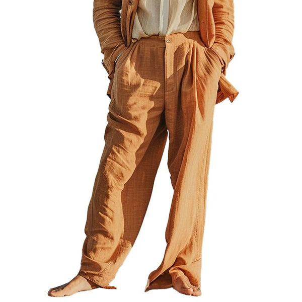 Men's Casual Solid Color Linen Blend Loose Pants 43259991M