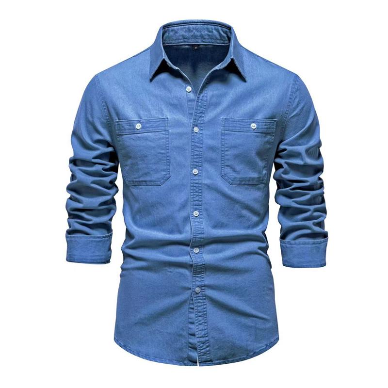 Men's Solid Denim Long-sleeved Shirt 49738739X