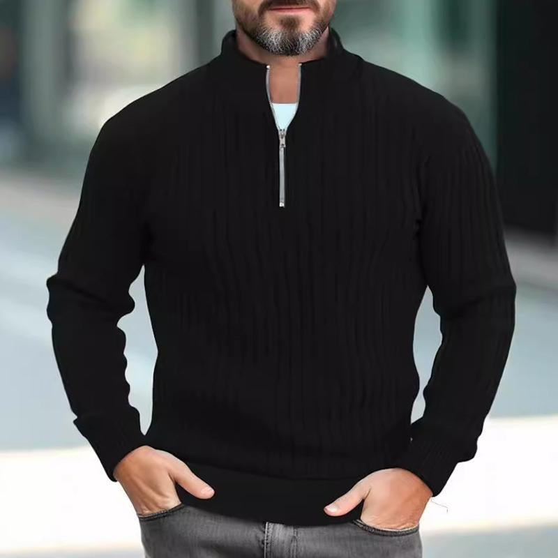 Men's Solid Color Knitted Stand Collar Half Zip Sweater 13665071X