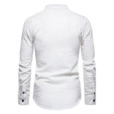 Men's Solid Color Long Sleeve Stand Collar Linen Shirt 70526053X