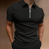 Men's Casual Printed Lapel Zipper Short Sleeve Polo Shirt 93428909M