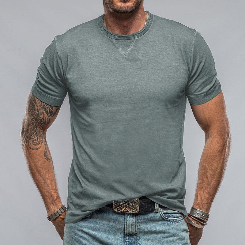 Men's Casual Cotton Solid Color Round Neck Short Sleeve T-Shirt 07674365M