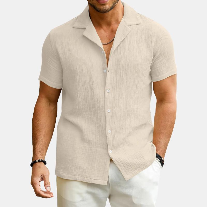 Men's Solid Color Lapel Short Sleeve Shirt 31096500Y
