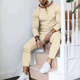 Men's Solid Color Waffle Long Sleeve Hoodie Trousers Casual Set 14339688Z