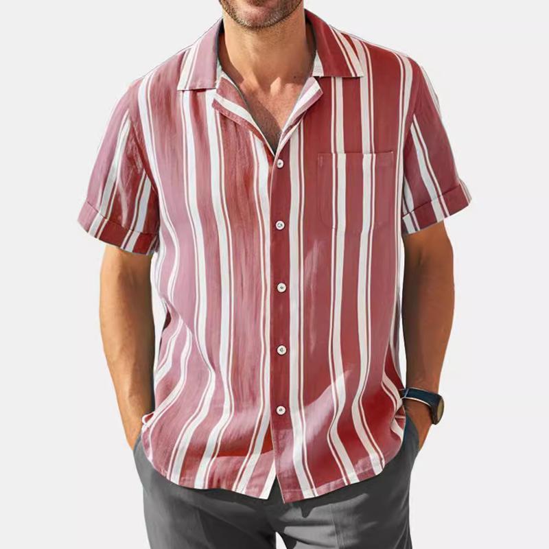 Men's Casual Striped Printed Lapel Short-Sleeved Shirt 48656816Y