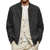 Men's Solid Suede Zipper Crew Neck Jacket 04116933Y