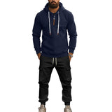 Men's Solid Zipper Collar Long Sleeve Hoodie Multi-pocket Trousers Casual Set 96921494Z