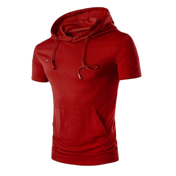 Men's Solid Color Hooded Casual Sports T-shirt 02887318X