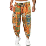 Men's Vintage Ethnic Cotton Linen Print Long Sleeve Trousers Set 84308460X