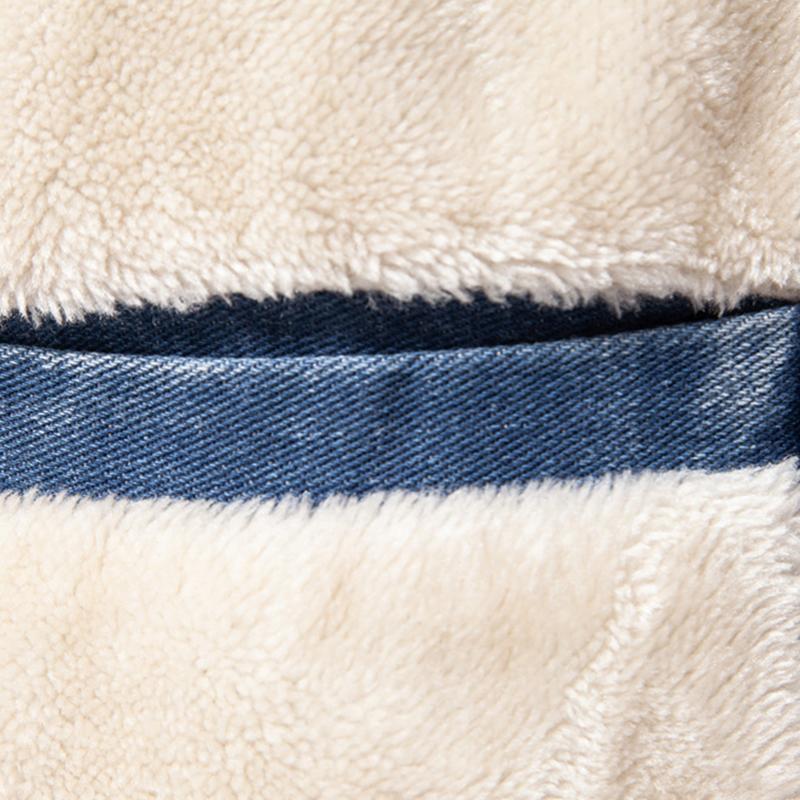 Men's Vintage Fleece Warm Lapel Single Breasted Denim Jacket 56398504M