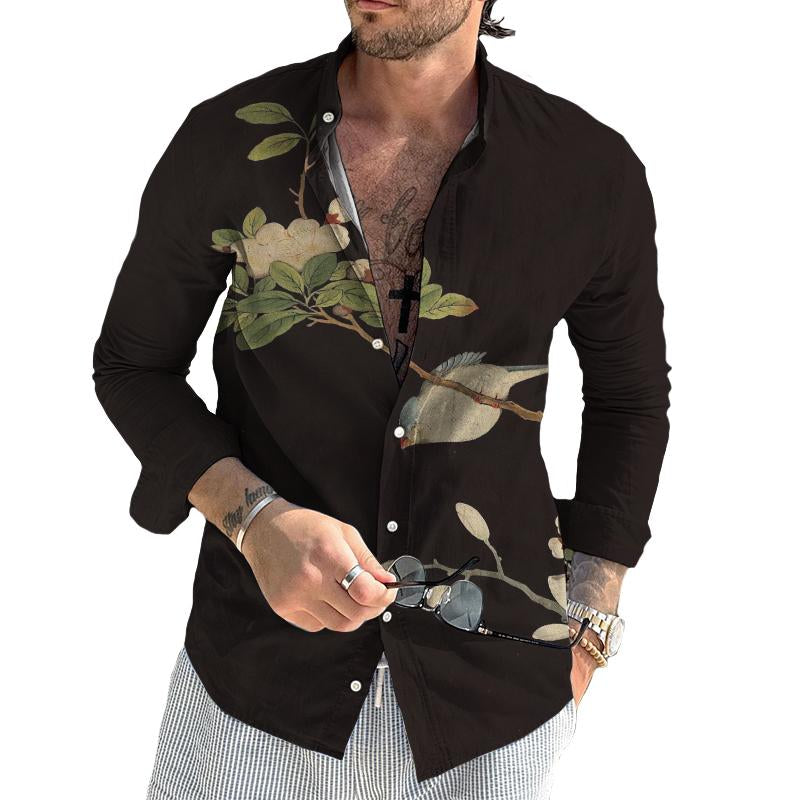 Men's Retro Floral Beach Street Long Sleeve Shirt 74149163TO