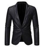 Men's Solid Lapel Single Button Leather Blazer 27895816Y