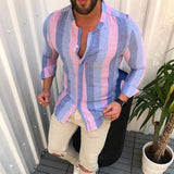 Men's Color Striped Buttons Long -sleeved Shirt 57442743X
