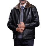 Men's Casual Patchwork Fur Collar Warm Leather Jacket 87859111Y