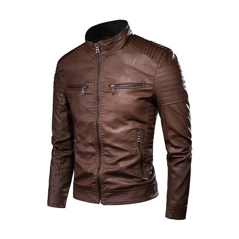 Men's Retro Classic Punk Biker Stand Collar Slim Fit Leather Jacket 01615914K