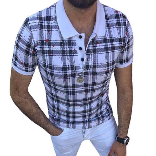 Men's Casual Plaid Short Sleeve Polo Shirt 50447861Y