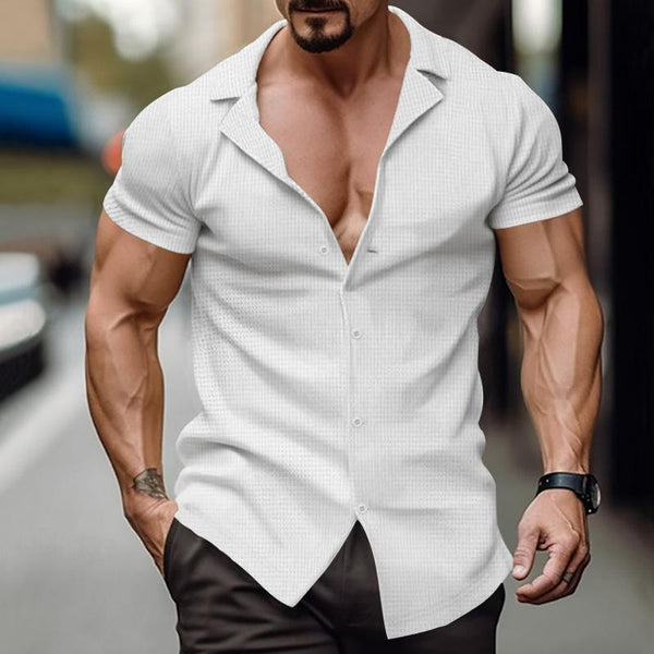 Men's Casual Solid Color Loose Short Sleeve Shirt 48389729M