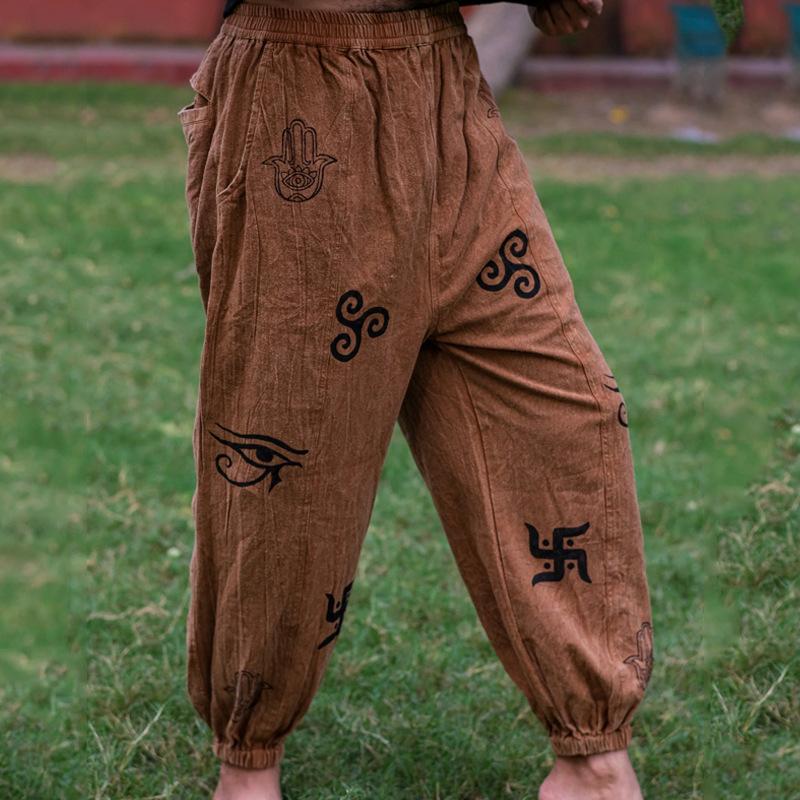 Men's Ethnic Pattern Printed Elastic Waist Cinch Trousers 78107980Z