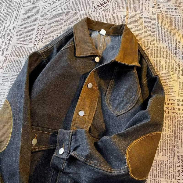 Men's Vintage American Style Paneled Denim Cargo Jacket 46532301X