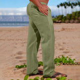 Men's Linen Drawstring Stretch Straight Outdoor Pants 07472177X