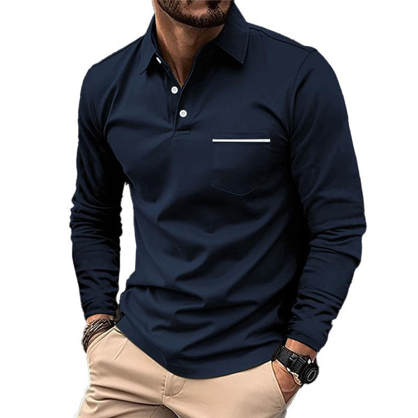Men's Casual Solid Color Lapel Chest Pocket Short Sleeve Polo Shirt 78315657Y