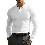 Men's Solid Color Waffle Lapel Long Sleeve Polo Shirt 41139532Z