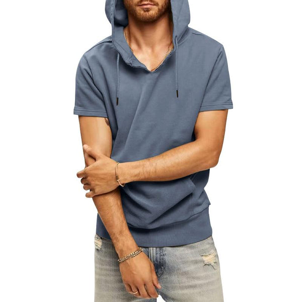 Men's Sports Casual Solid Color Hooded Short Sleeve T-Shirt 67117585Y