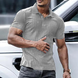 Men's Business Casual Solid Color Vertical Stripe Short Sleeve POLO Shirt 64151606Y