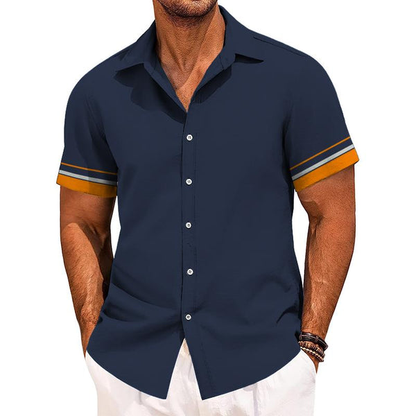 Men's Simple Striped Color Block Lapel Shirt 56083616TO