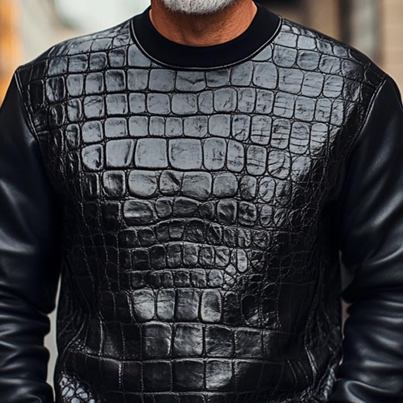 Men's Black Crocodile Leather Sweatshirt 01179231U