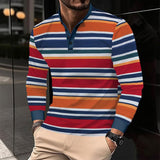 Men's Coloring Striped Henley Collar Long Sleeve T-shirt 61350466Z