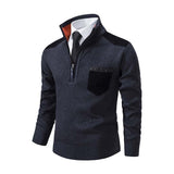 Men's Classic Casual Colorblock Thickened Zipper Stand Collar Pullover Sweater 80824003K