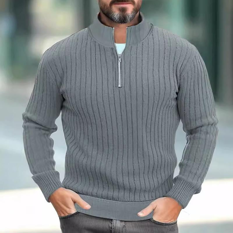 Men's Solid Color Knitted Stand Collar Half Zip Sweater 13665071X